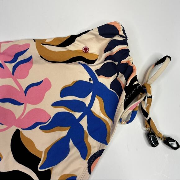 Red Carter Tropical Leaf Print High Rise Bikini bottoms moonstone cream - S - Picture 7 of 9